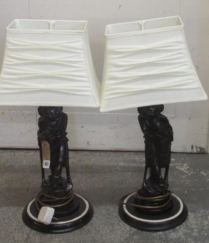 PAIR OF ORIENTAL CARVED WOODEN TABLE LAMPS Image