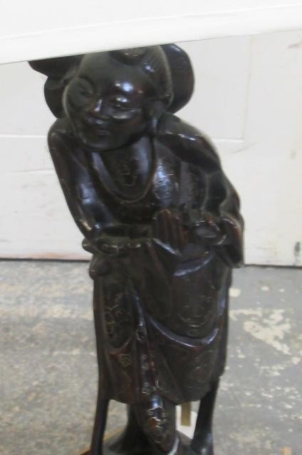 PAIR OF ORIENTAL CARVED WOODEN TABLE LAMPS Image