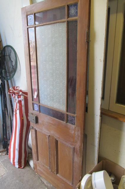 PAINTED PINE  AND STAINED GLASS DOOR Image