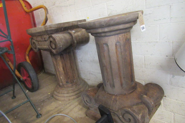 TWO WOODEN PEDESTAL STANDS Image