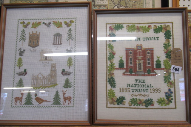 TWO FRAMED MAPS OF NORTHUMBERLAND AND TWO NEEDLE WORKS Image