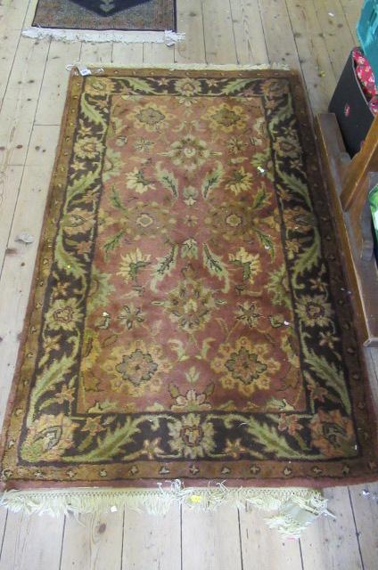 BROWN AND GREEN FRINGED WOOL RUG Image