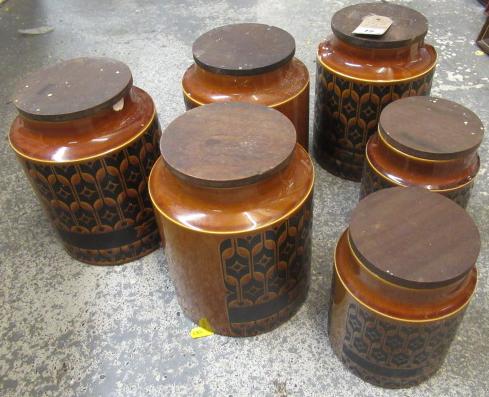 SEVEN HORNSEA POTTERY STORAGE JARS Image