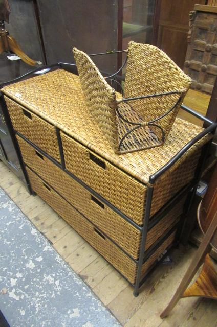 FOUR DRAWER RATTAN AND METAL STORAGE CABINET AND MAGAZINE RACK Image