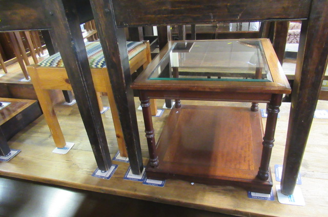 GLASS TOPPED COFFEE TABLE AND A STOOL Image