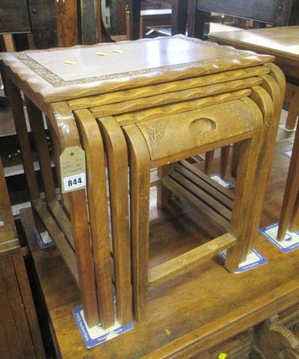 NEST OF FOUR INDIAN TEAK TABLES WITH DRAWER Image