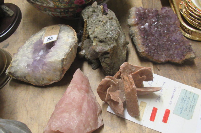 FOUR LARGE CRYSTALS AND A PIECE OF CORAL Image