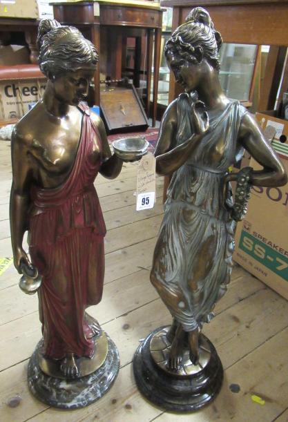 TWO LARGE FIGURES WITH POLISHED SERPENTINE BASES Image