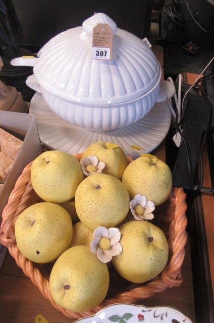 TUREEN AND CERAMIC BASKET OF APPLES Image