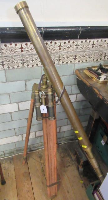 BRASS TELESCOPE ON TRIPOD AND BRASS BINOCULARS Image