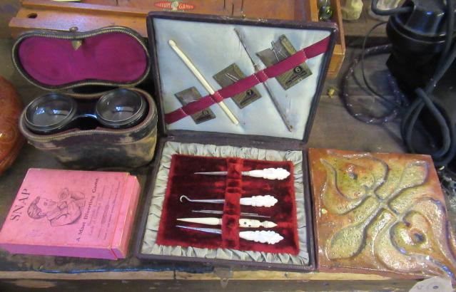 CASED CROCHET SET AND BINOCULARS ETC Image