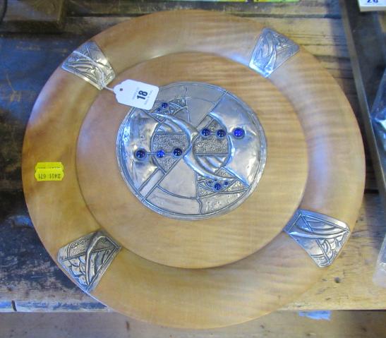 ARTS AND CRAFTS STYLE WOOD AND METAL PLATE Image