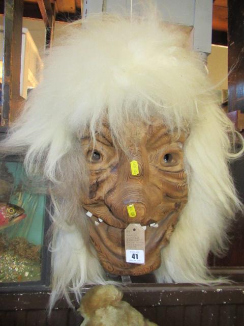 LARGE WOODEN ZERMATT MASK WITH SHEEPSKIN HAIR Image
