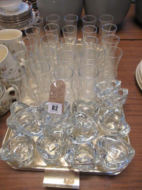 TRAY OF MINI GLASS VASES AND TWO TEA LIGHT HOLDERS Image