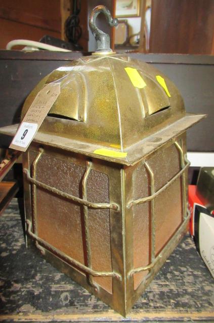 ARTS AND CRAFTS STYLE BRASS HANGING LANTERN Image