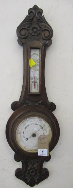 CARVED OAK BAROMETER Image