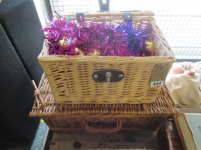 CROSS STITCH KIT BASKET AND A BASKET OF CHRISTMAS DECORATIONS Image