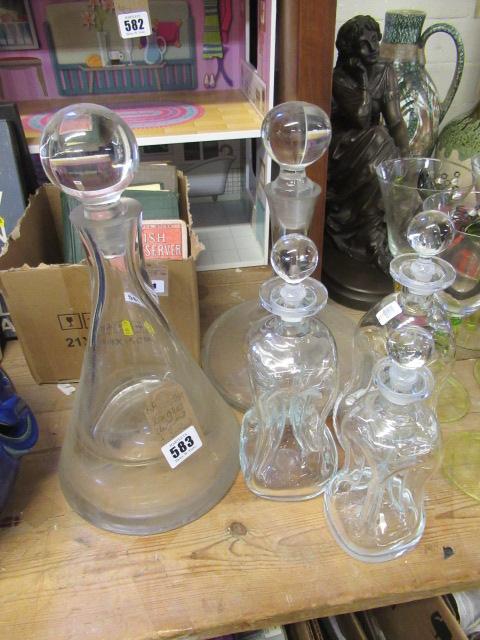 TWO GLASS DECANTERS AND THREE OTHERS Image