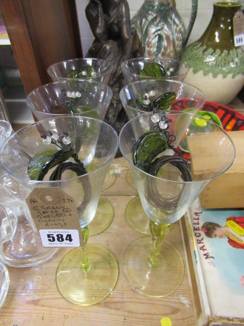 SIX GREEN GLASS GOBLETS ETC Image