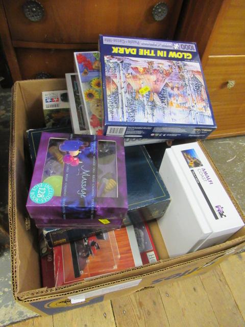 BOX OF JIGSAW PUZZLES ETC Image