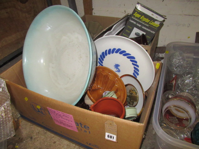 TWO BOXES OF POTTERY INCLUDING JELLY MOULDS ETC Image