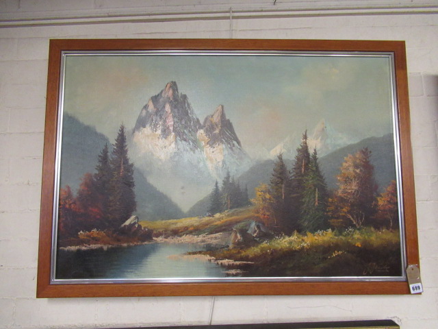 OIL ON CANVAS OF MOUNTAIN LANDSCAPE Image
