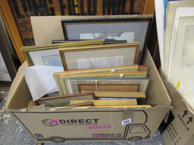 BOX OF PICTURES AND PRINTS INCLUDING KILNSEY CRAG WATERCOLOUR BY BILL RENNISON Image