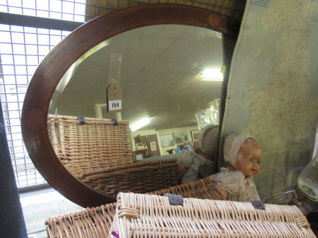 LARGE WOODEN OVAL INLAID MIRROR Image
