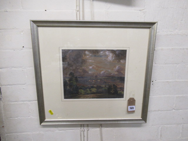 WATERCOLOUR OF DISTANT TOWN Image