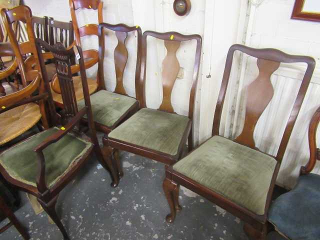 THREE GREEN SEATED CHAIRS AND AN ARMCHAIR Image
