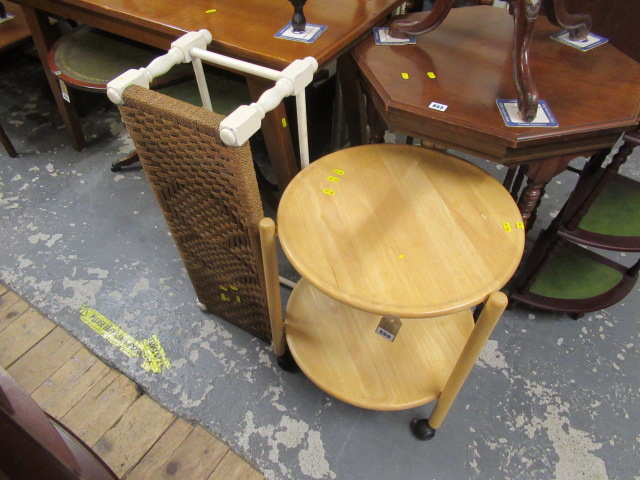 RETRO CIRCULAR FOLDING TROLLEY AND WICKER TOP STOOL Image