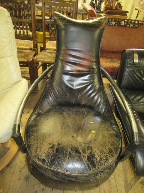 BLACK LEATHER AND STEEL RETRO CHAIR Image