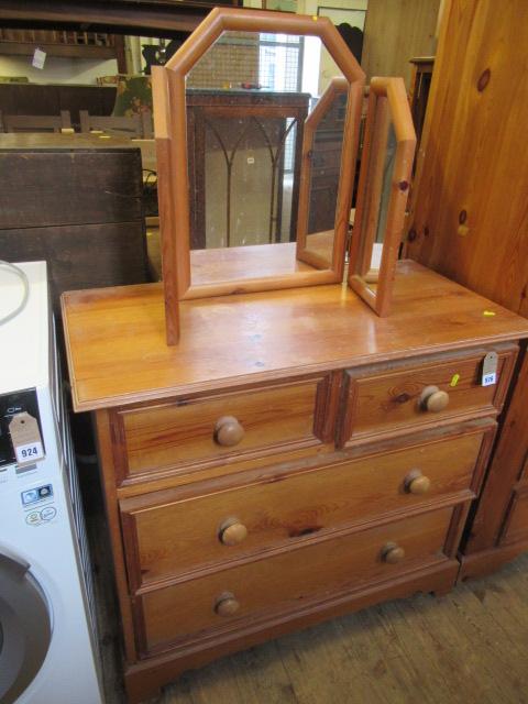 PINE CHEST OF DRAWERS AND A TABLE MIRROR Image