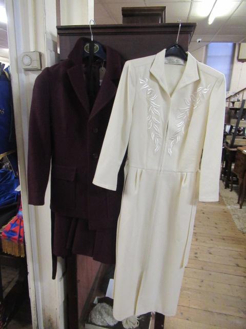 MURRAY ARBEID CREAM WOOL DRESS AND MONO MAROON WOOL MIX TWO PIECE SUIT Image