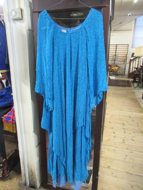 VINTAGE ANGELA GORE TURQUOISE SILK DRESS SIZE 10 Image