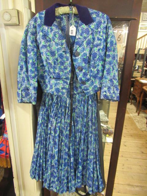 VINTAGE HARDY AMIES BLUE FLOWERED DRESS AND JACKET Image