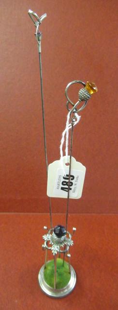 SILVER HAT PIN STAND WITH TWO CHARLES HORNER SILVER HAT PINS Image