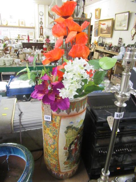 LARGE ORIENTAL STICK STAND WITH FAUX FLOWERS Image