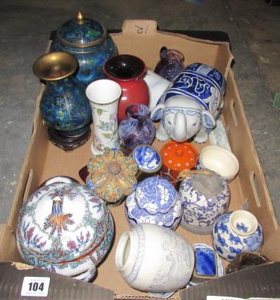 BOX OF CLOISONNE  CERAMICS AND GLASS Image