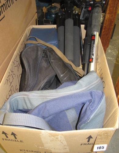 BOX OF CAMERA TRIPODS ETC Image