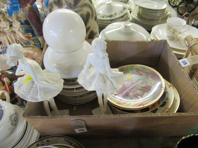 BOX OF ORNAMENTAL PLATES AND FIGURES ETC Image