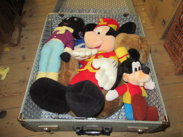 VINTAGE WARDROBE SUITCASE WITH SOFT TOYS INCLUDING DISNEY Image