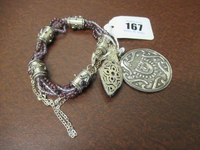 SILVER AND BEAD BRACELET AND TWO PENDANTS Image