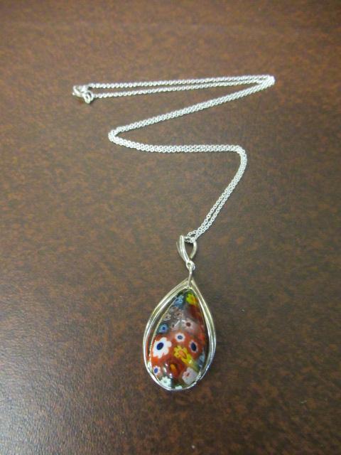 SILVER AND MILLEFIORI PENDANT ON CHAIN Image