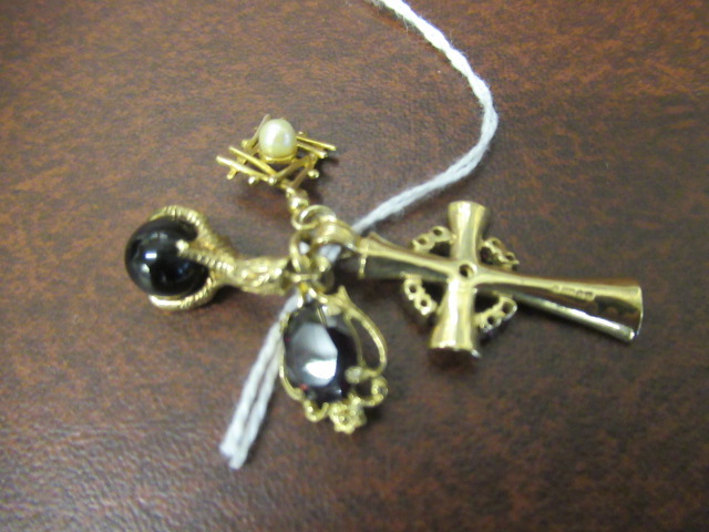 THREE 9CT GOLD PENDANTS AND ANOTHER Image