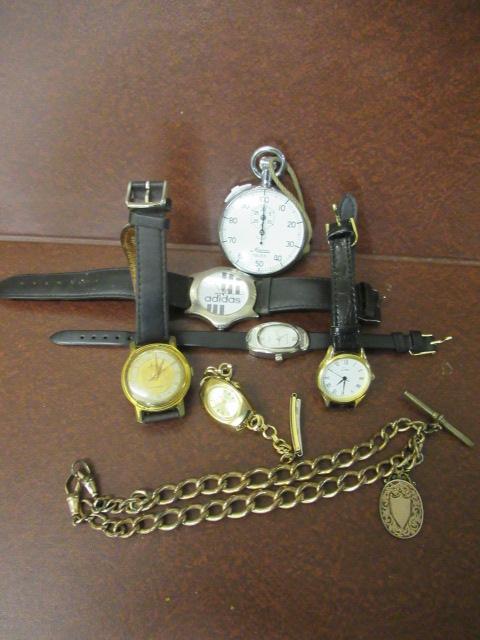 FIVE WRISTWATCHES  STOPWATCH AND WATCH CHAIN Image