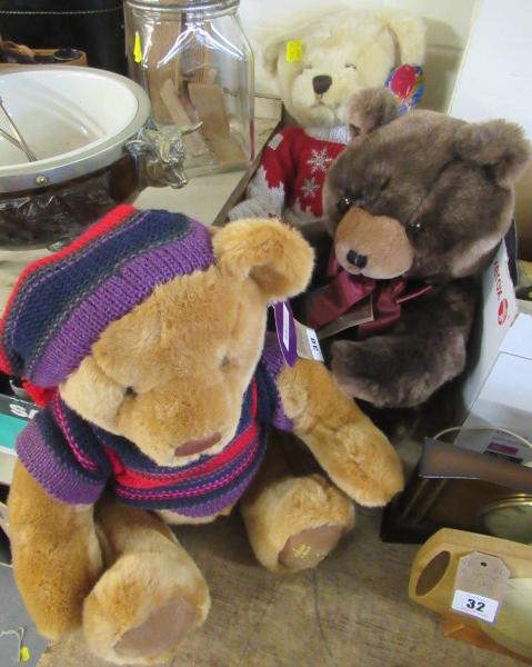 THREE HARRODS CHIRSTMAS TEDDY BEARS 1990  2004 AND 2008 Image
