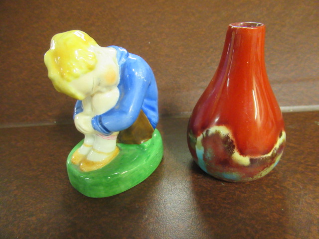 BERNARD MOORE SMALL VASE AND ROYAL WORCESTER SLEEPING BOY FIGURE Image