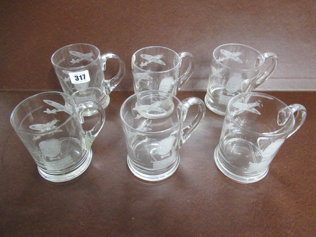 SET OF SIX ETCHED GLASS CHURCHILL MUGS Image