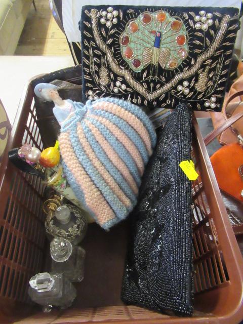 BOX OF HAT PINS AND PERFUME BOTTLES ETC Image